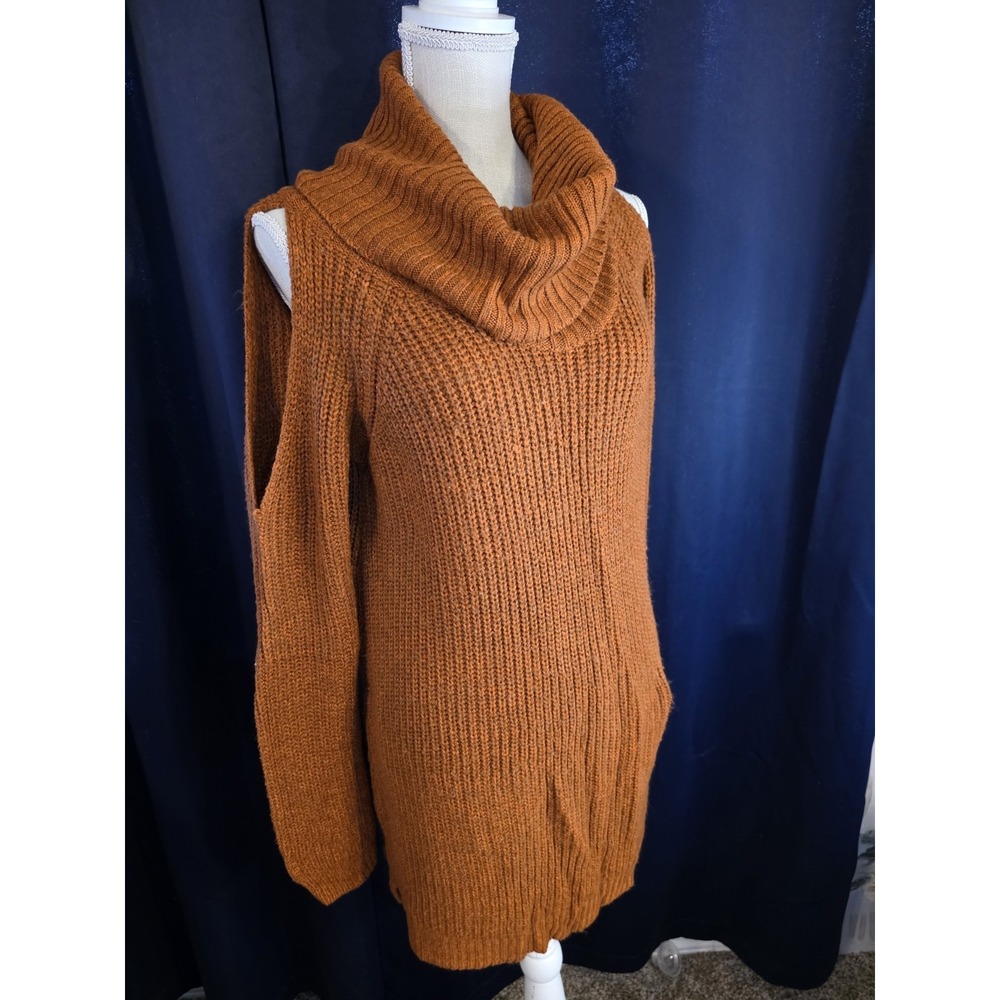 Poof Womens 2X Rust Cowl‎ Neck Cold Shoulder Sweater Tunic